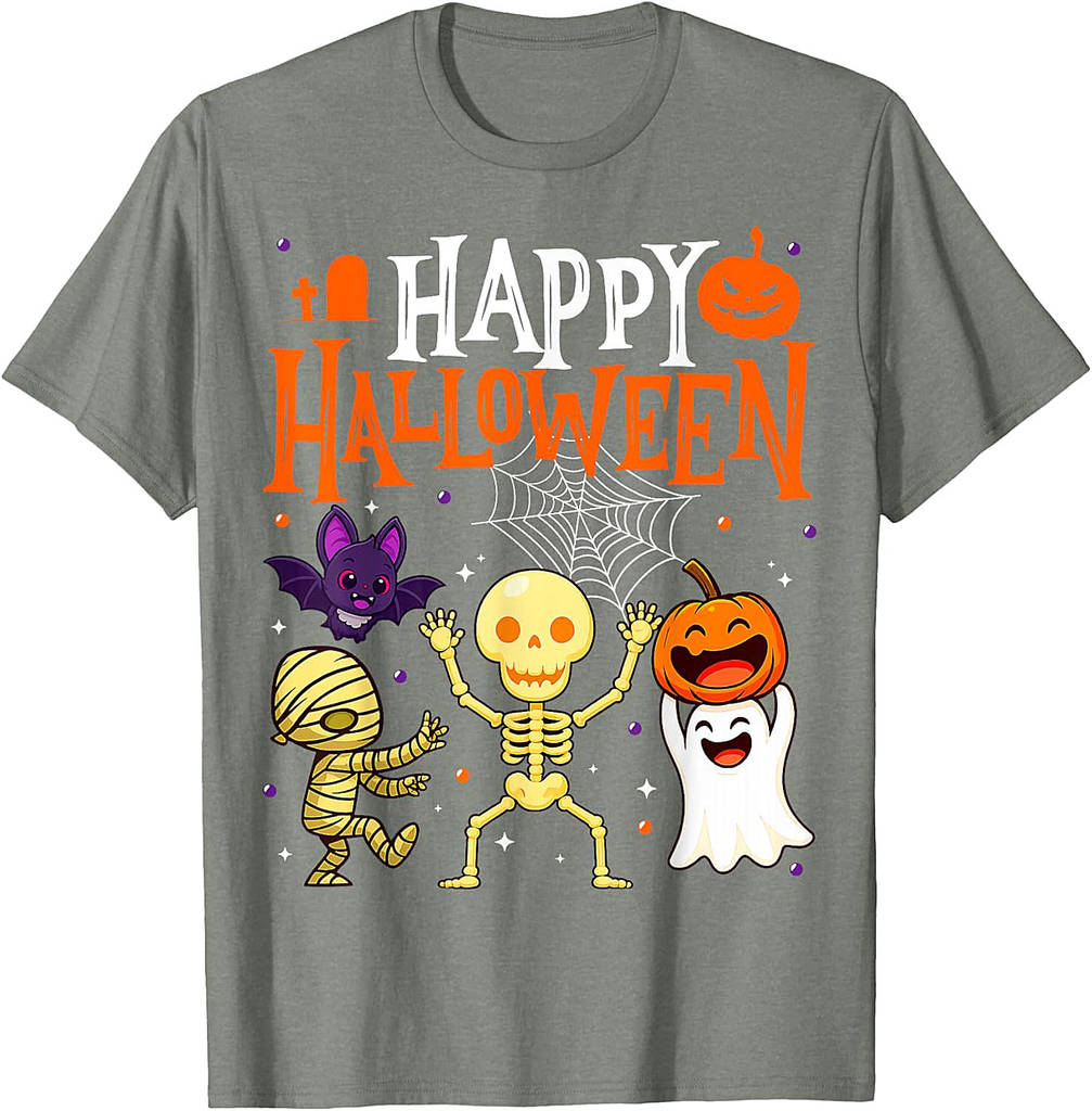 Cute Happy Halloween Skeleton Pumpkin Boo Boys Girls Kids T-Shirt