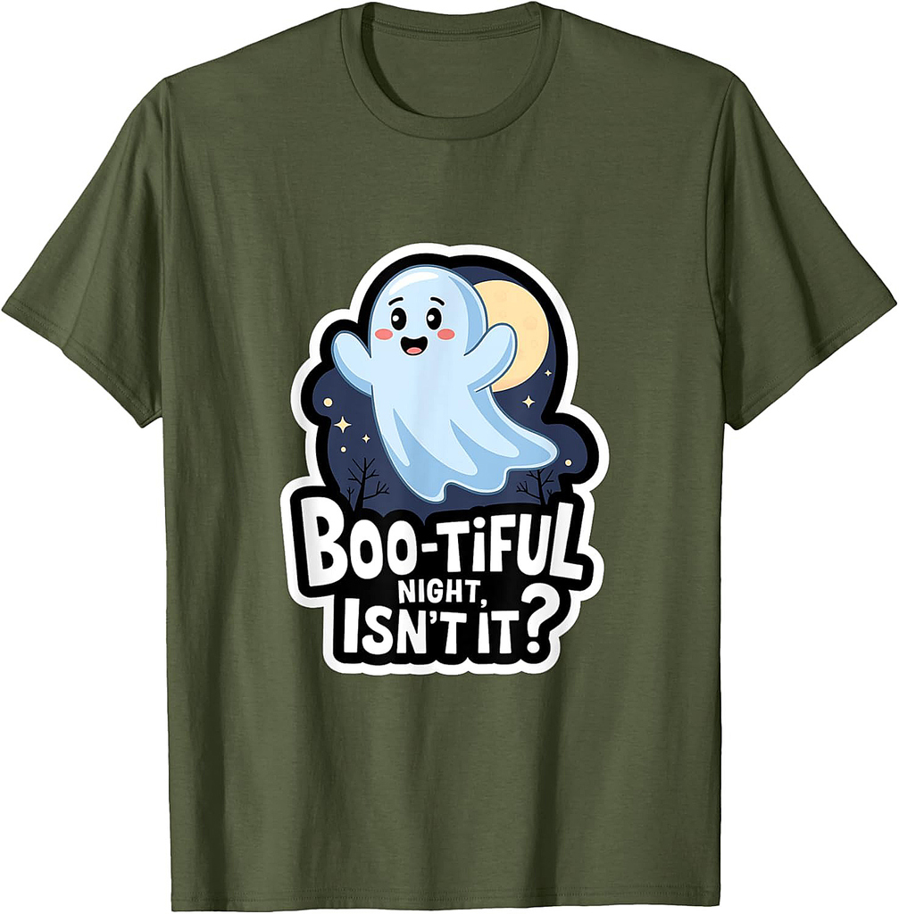 Cute Kawaii Boo-tiful Night Ghost Halloween Design T-Shirt