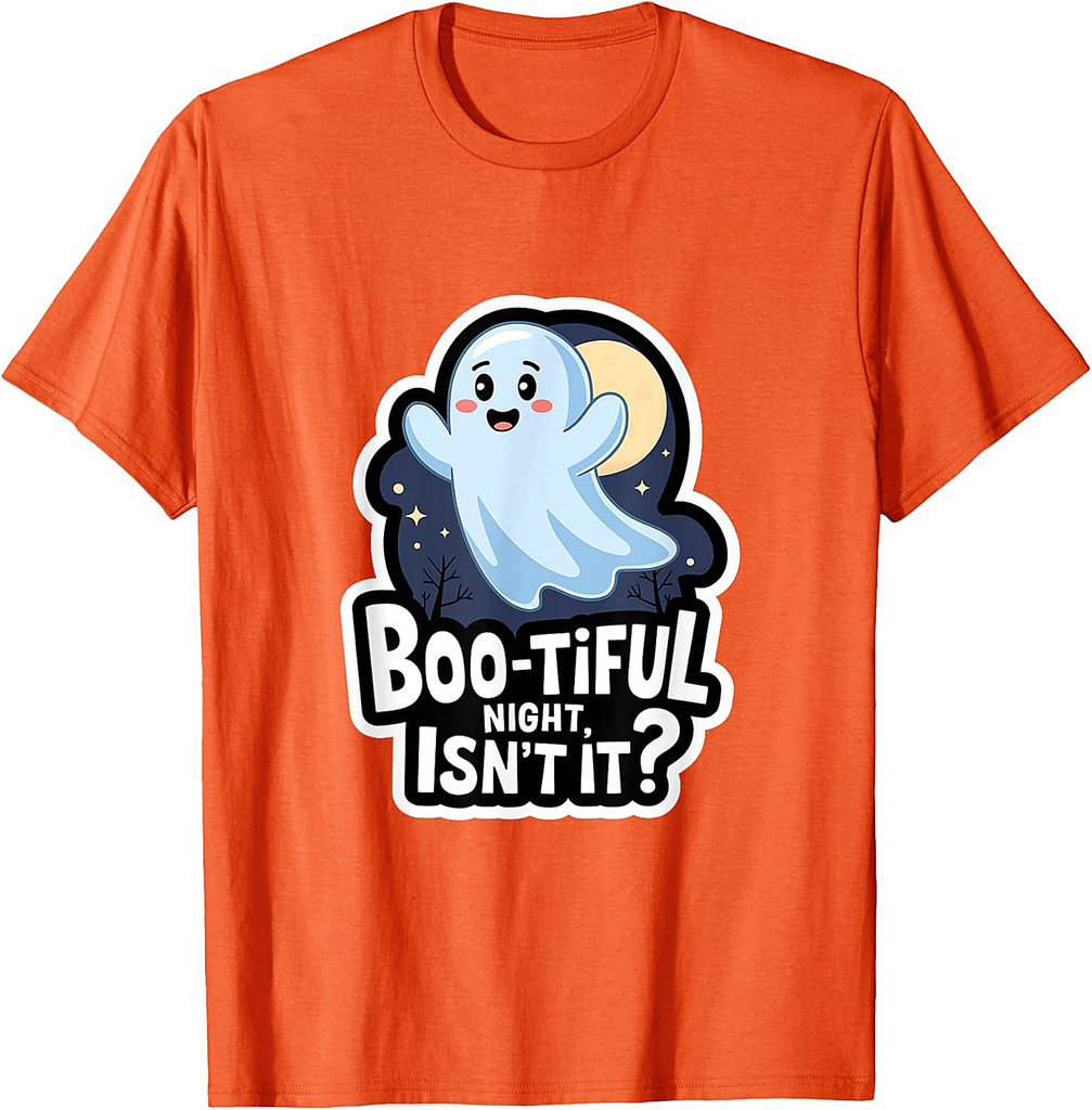 Cute Kawaii Boo-tiful Night Ghost Halloween Design T-Shirt