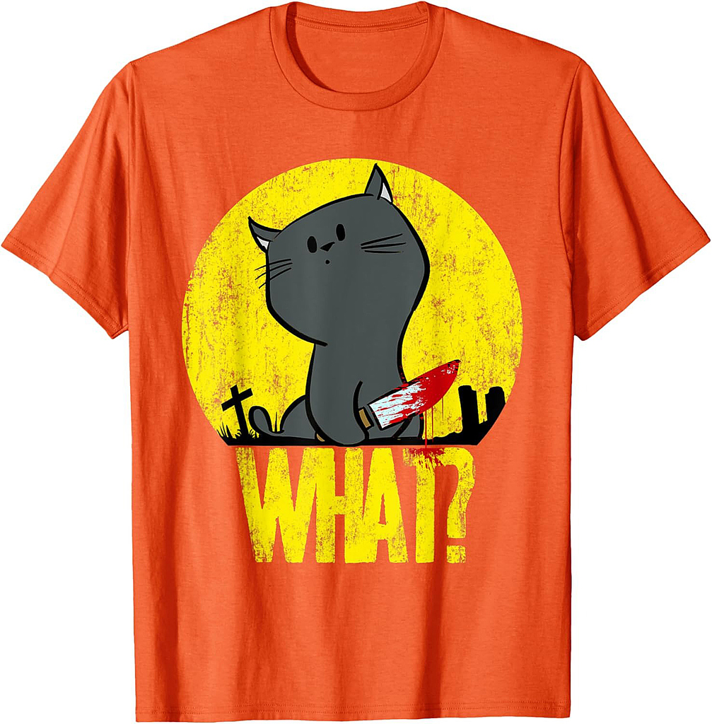 Cute Kitty Murderous Black Cat What With Knife Halloween Fun T-Shirt