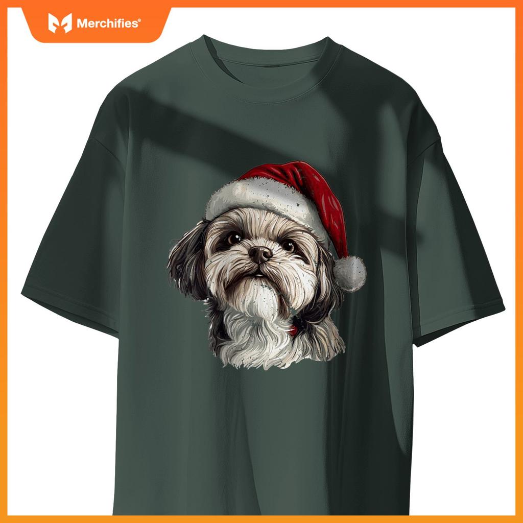 Cute Shih Tzu Dog Christmas Merry X-mas Graphic T-Shirt