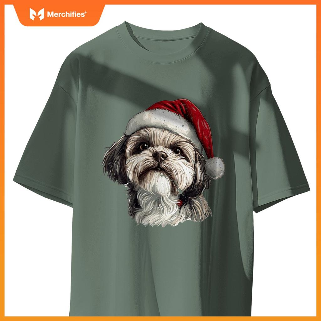 Cute Shih Tzu Dog Christmas Merry X-mas Graphic T-Shirt