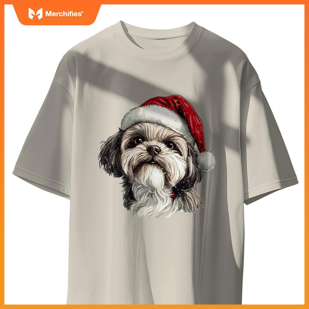 Cute Shih Tzu Dog Christmas Merry X-mas Graphic T-Shirt