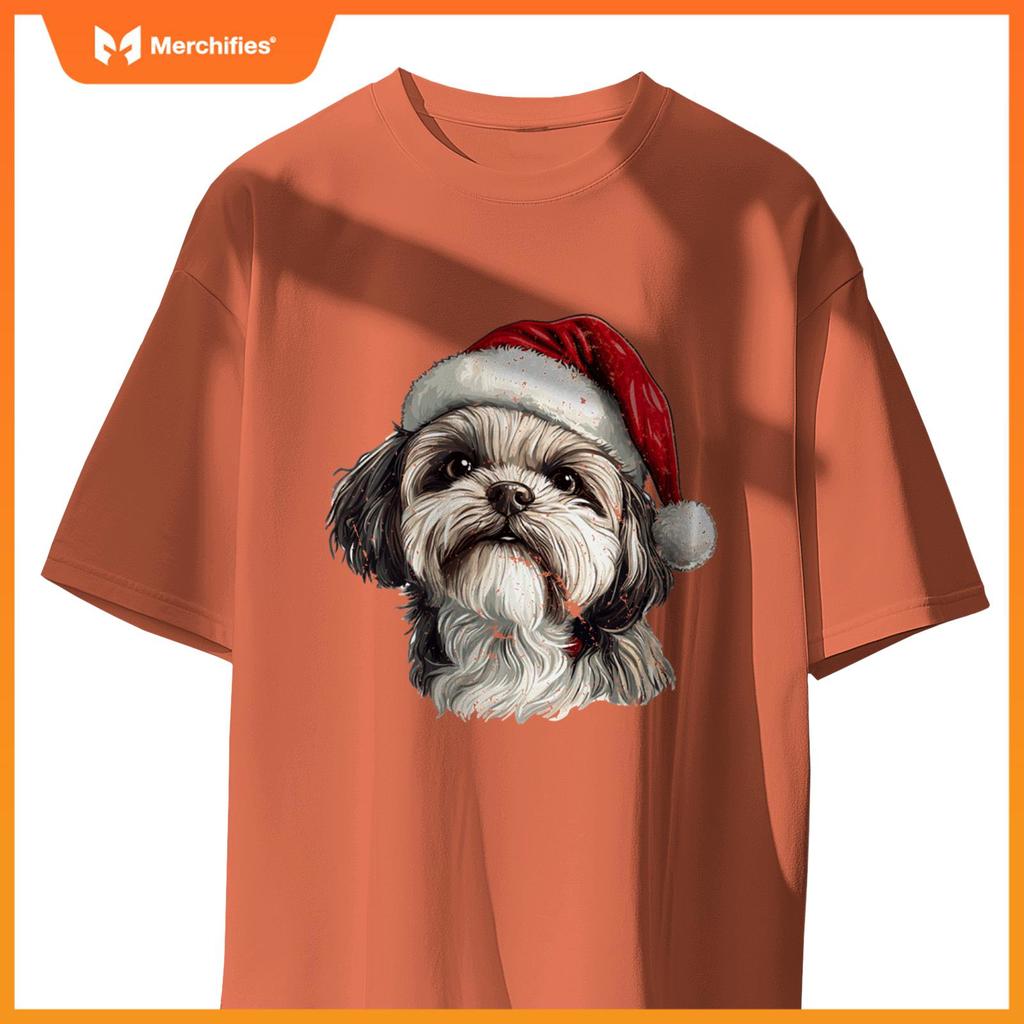 Cute Shih Tzu Dog Christmas Merry X-mas Graphic T-Shirt
