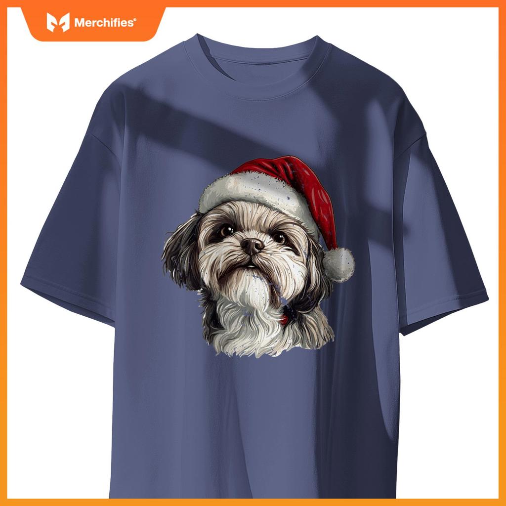 Cute Shih Tzu Dog Christmas Merry X-mas Graphic T-Shirt