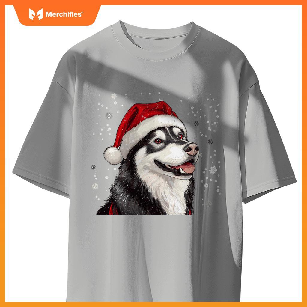 Cute Siberian Husky Dog Christmas Merry X-mas Graphic T-Shirt