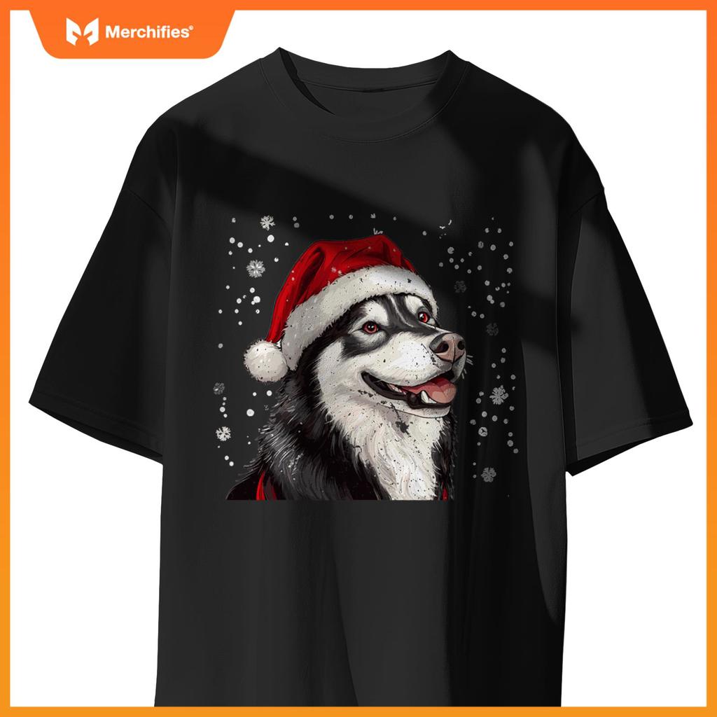 Cute Siberian Husky Dog Christmas Merry X-mas Graphic T-Shirt