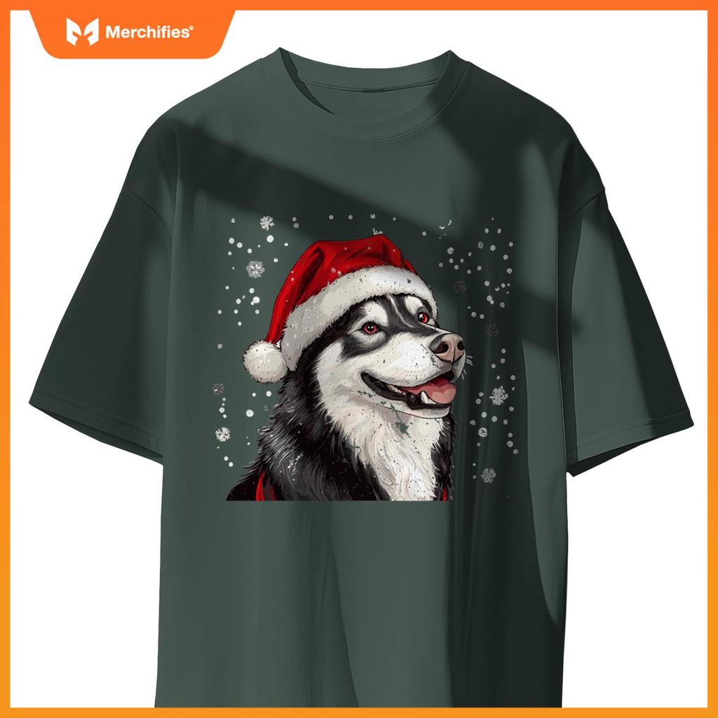 Cute Siberian Husky Dog Christmas Merry X-mas Graphic T-Shirt