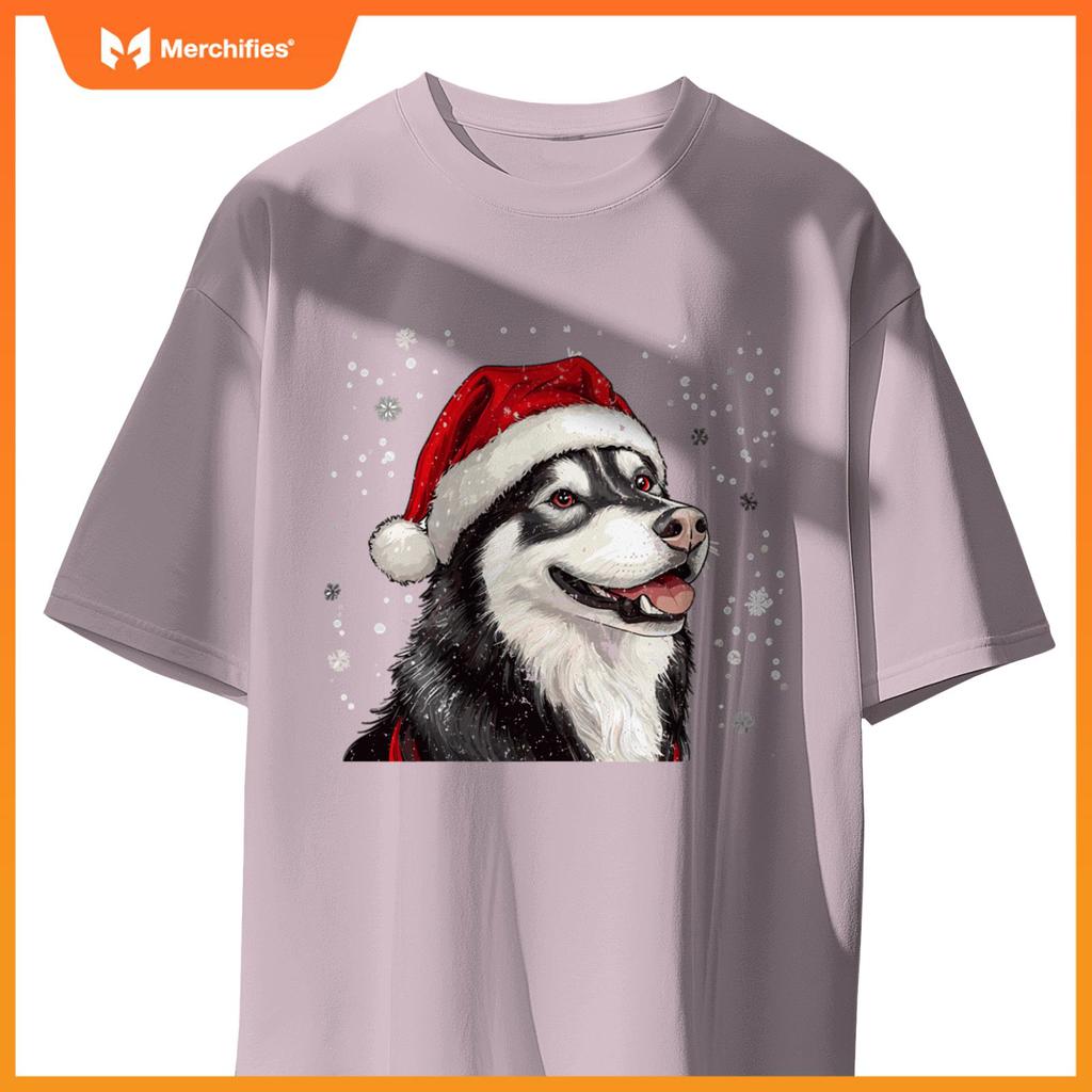 Cute Siberian Husky Dog Christmas Merry X-mas Graphic T-Shirt