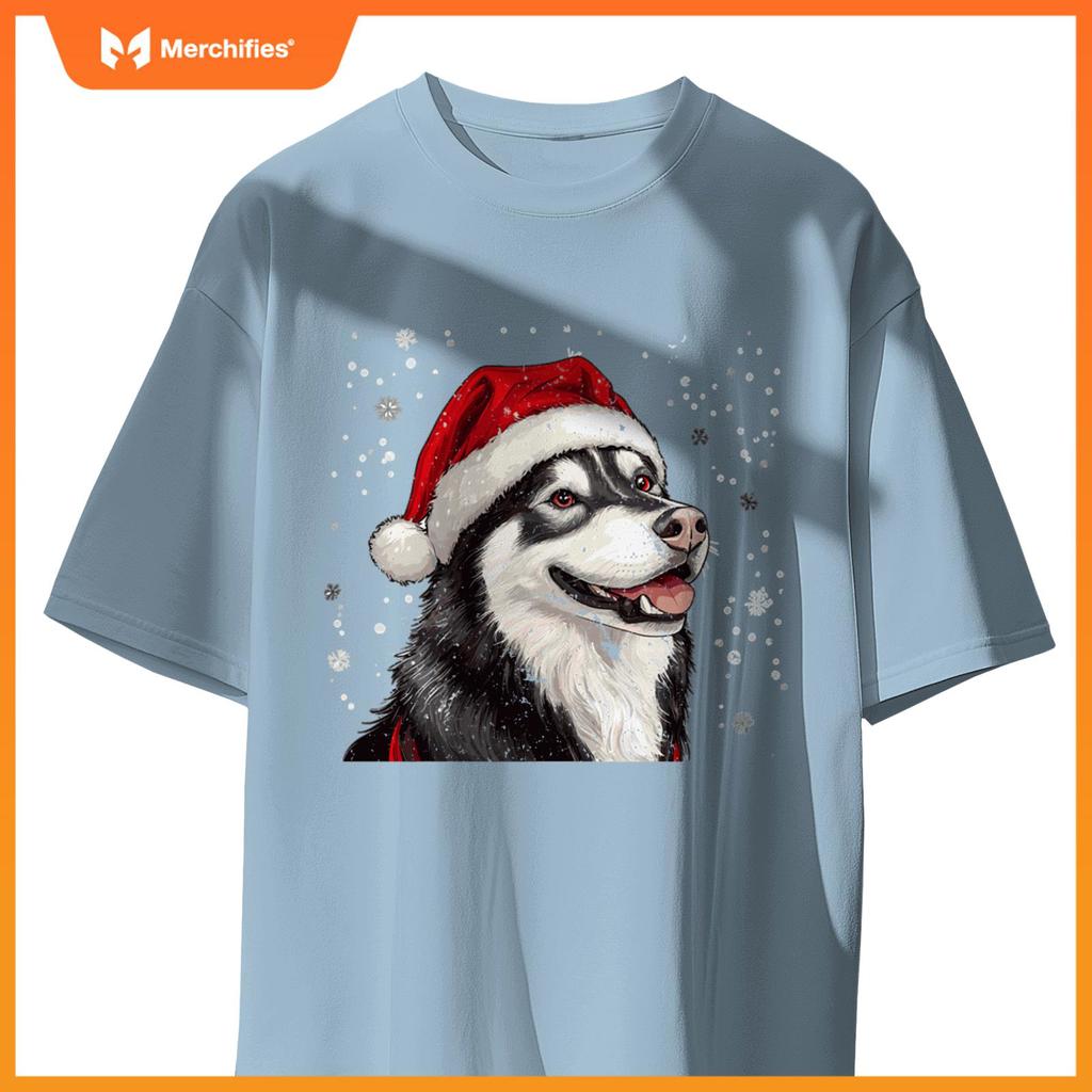 Cute Siberian Husky Dog Christmas Merry X-mas Graphic T-Shirt