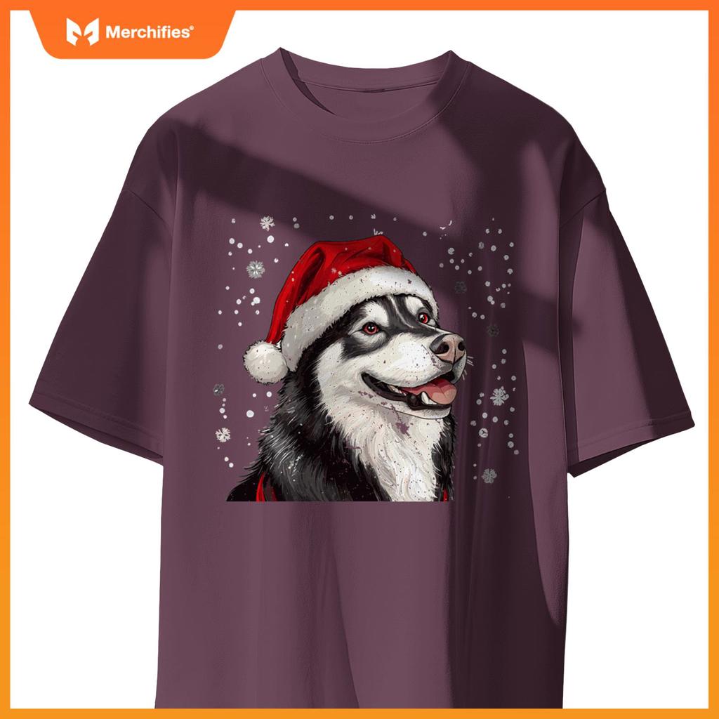 Cute Siberian Husky Dog Christmas Merry X-mas Graphic T-Shirt