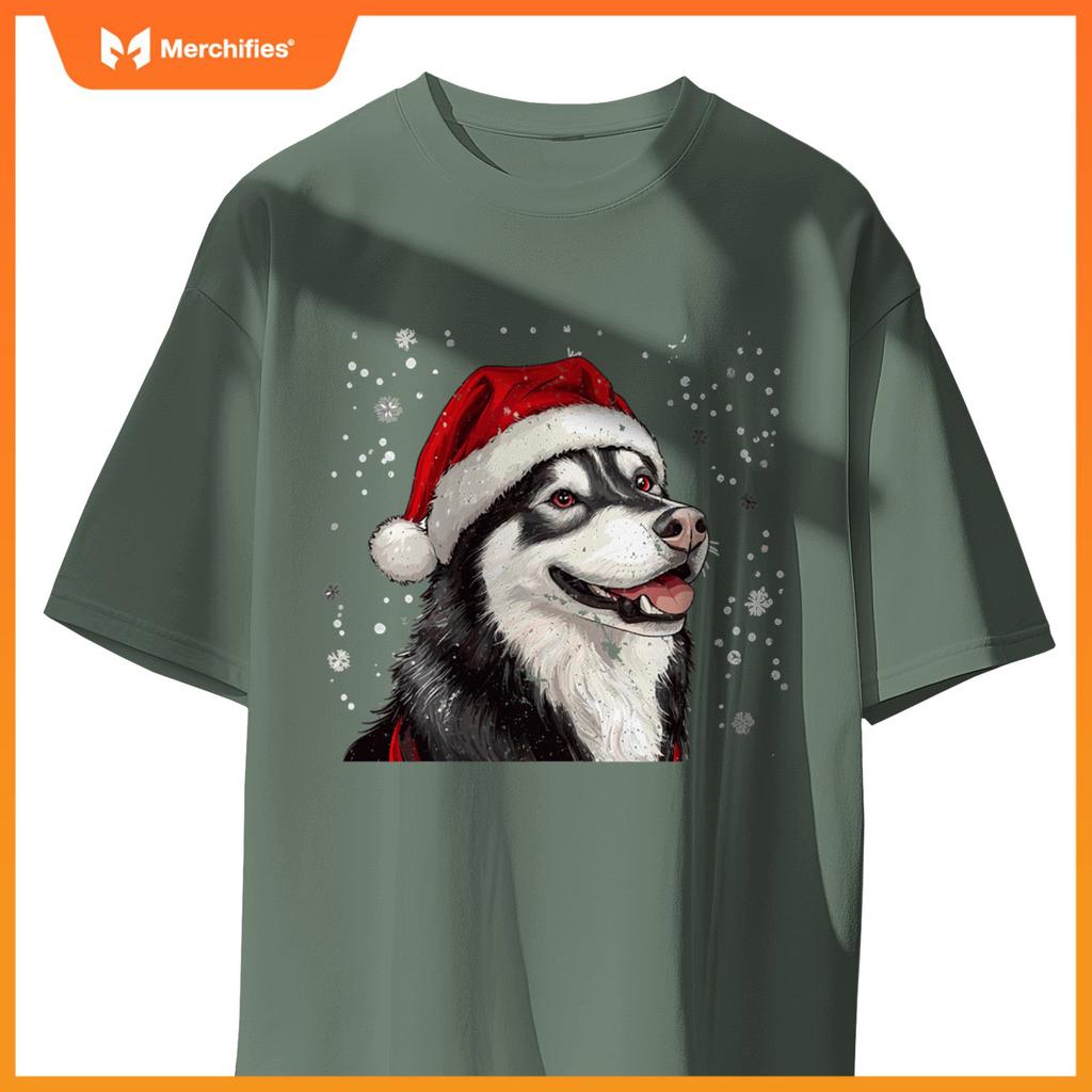 Cute Siberian Husky Dog Christmas Merry X-mas Graphic T-Shirt