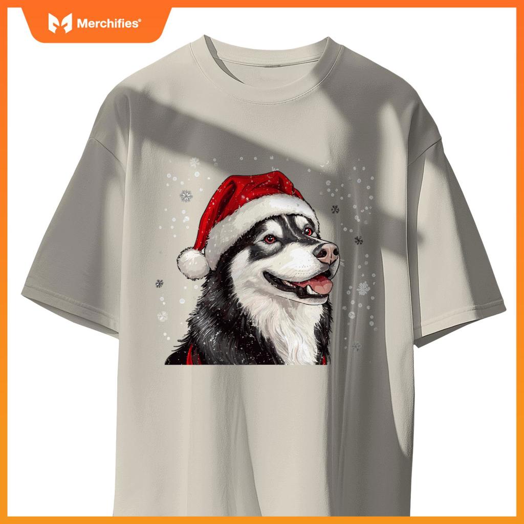 Cute Siberian Husky Dog Christmas Merry X-mas Graphic T-Shirt