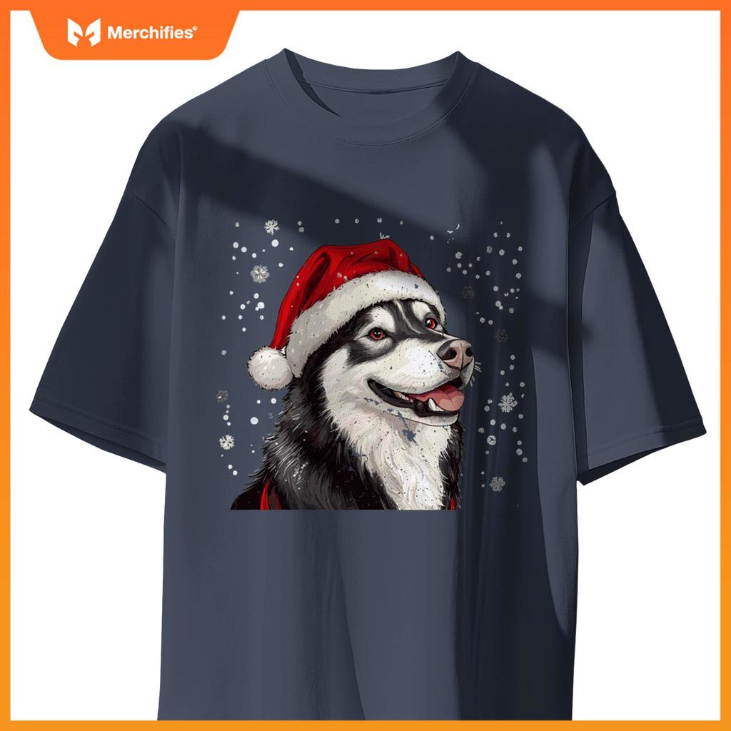 Cute Siberian Husky Dog Christmas Merry X-mas Graphic T-Shirt