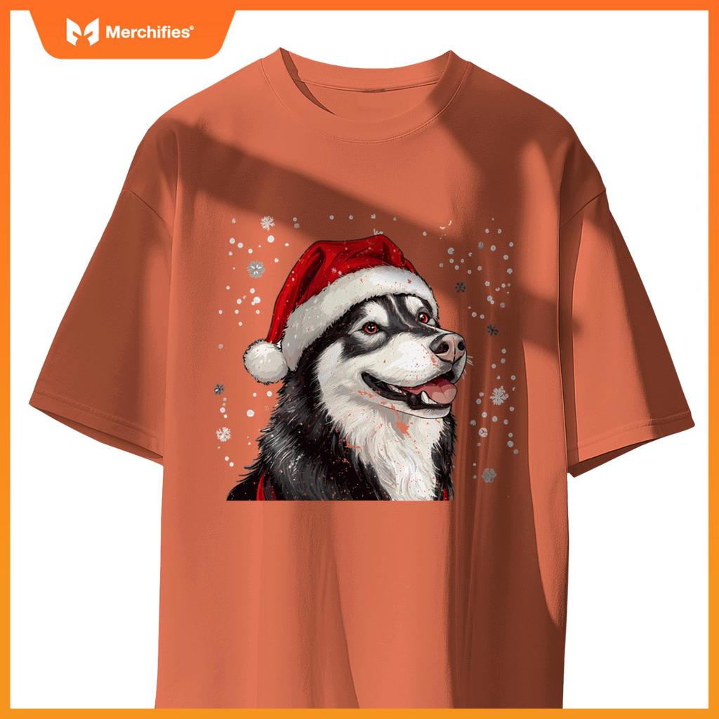 Cute Siberian Husky Dog Christmas Merry X-mas Graphic T-Shirt