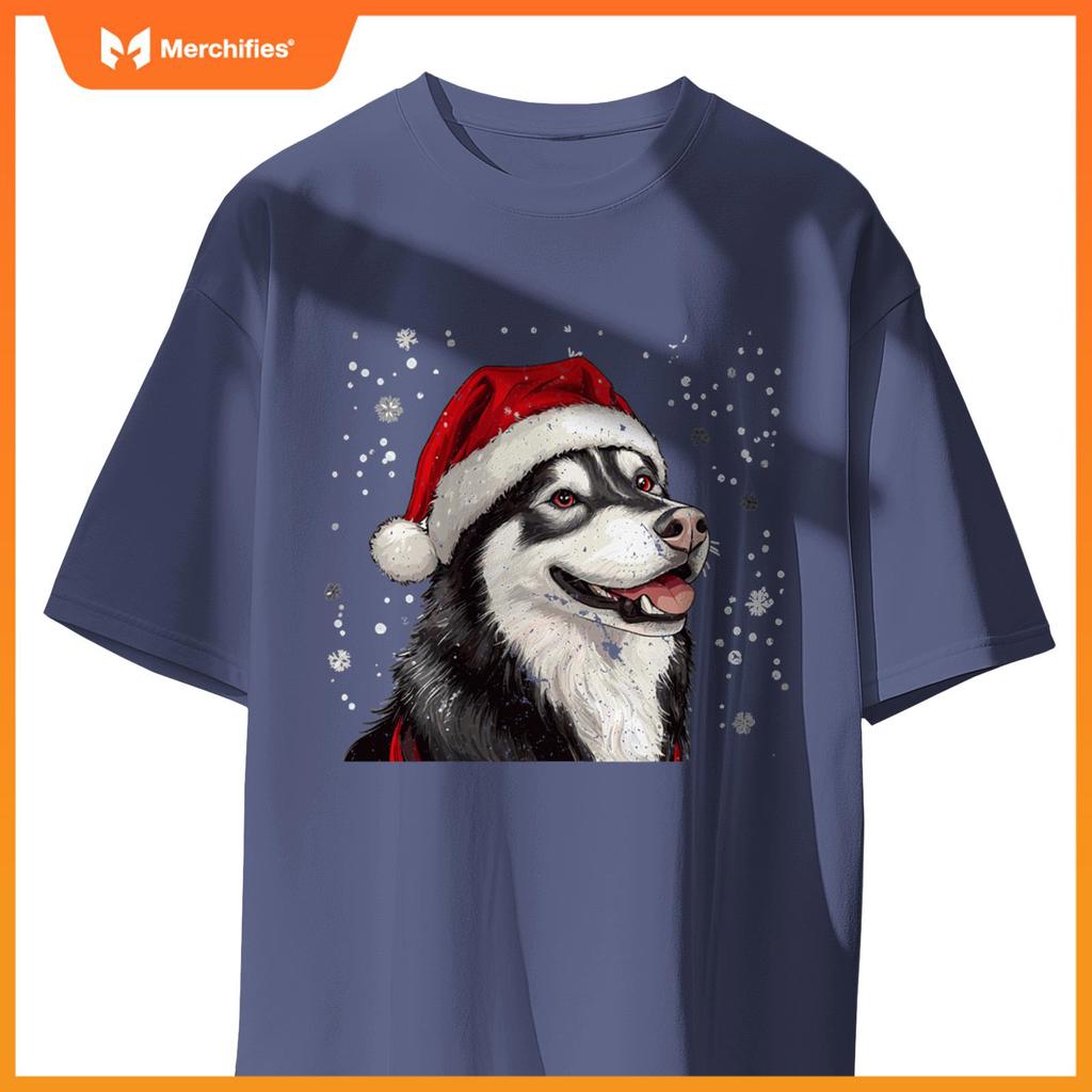 Cute Siberian Husky Dog Christmas Merry X-mas Graphic T-Shirt