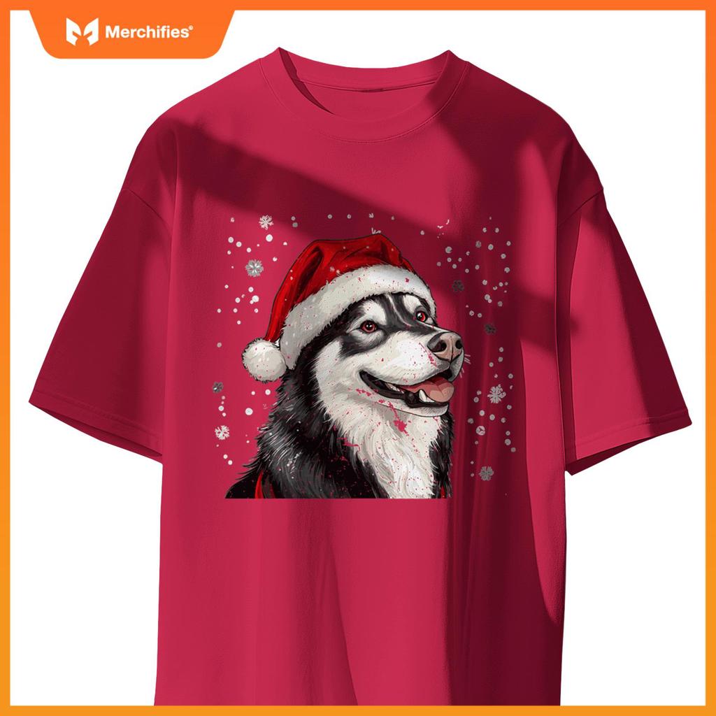 Cute Siberian Husky Dog Christmas Merry X-mas Graphic T-Shirt