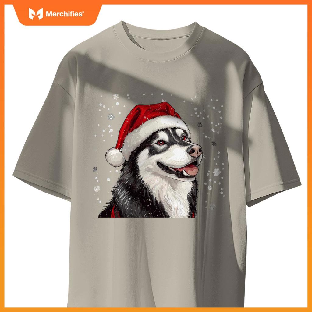 Cute Siberian Husky Dog Christmas Merry X-mas Graphic T-Shirt