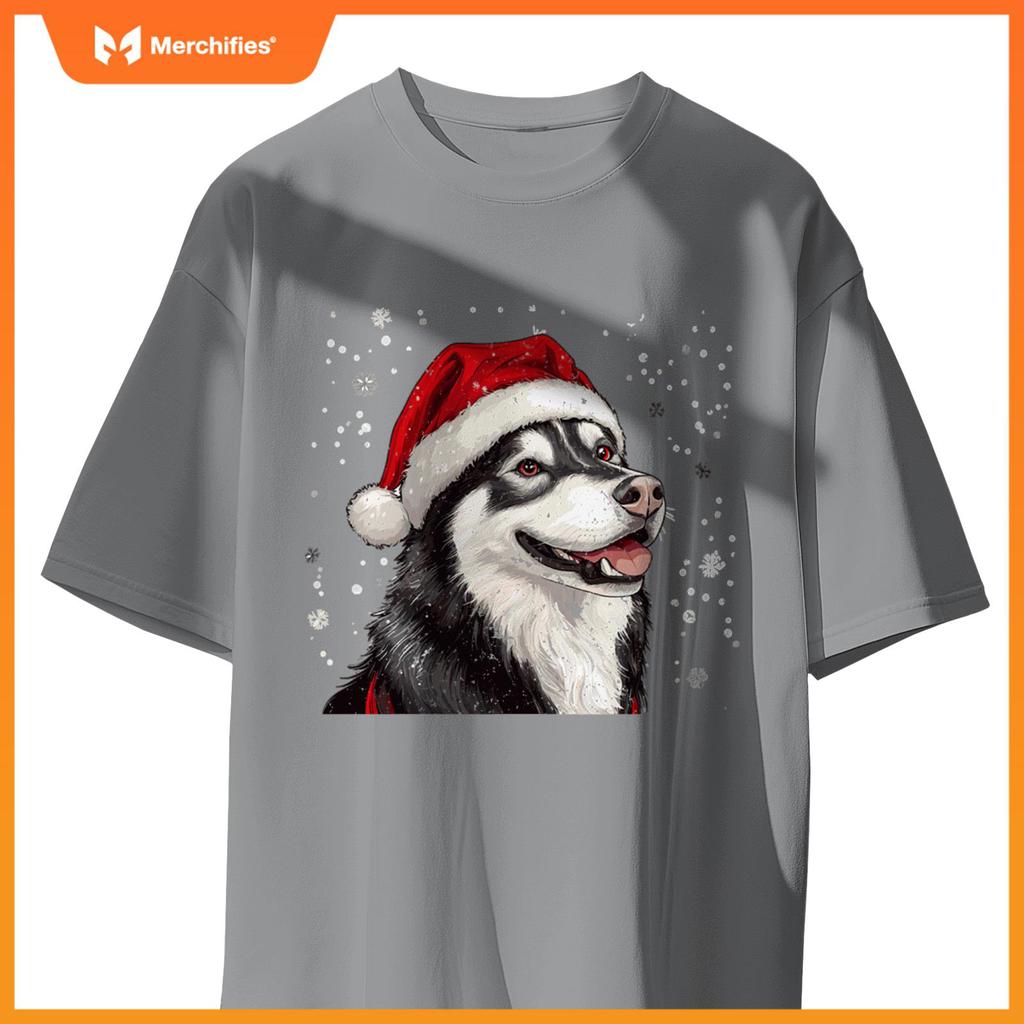 Cute Siberian Husky Dog Christmas Merry X-mas Graphic T-Shirt