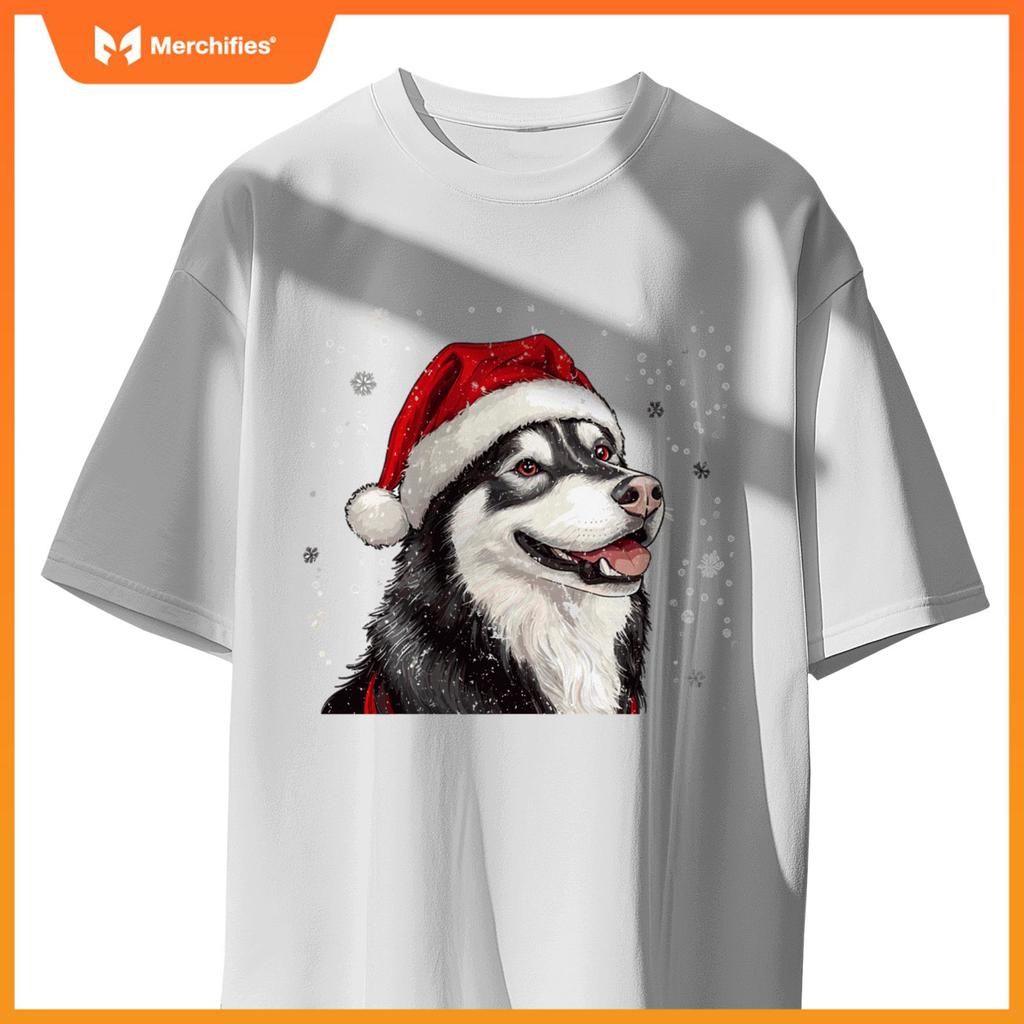 Cute Siberian Husky Dog Christmas Merry X-mas Graphic T-Shirt