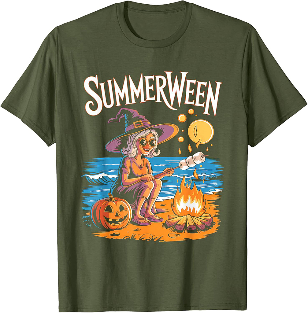 Cute Summerween Ghost Funny Beach Halloween T-Shirt