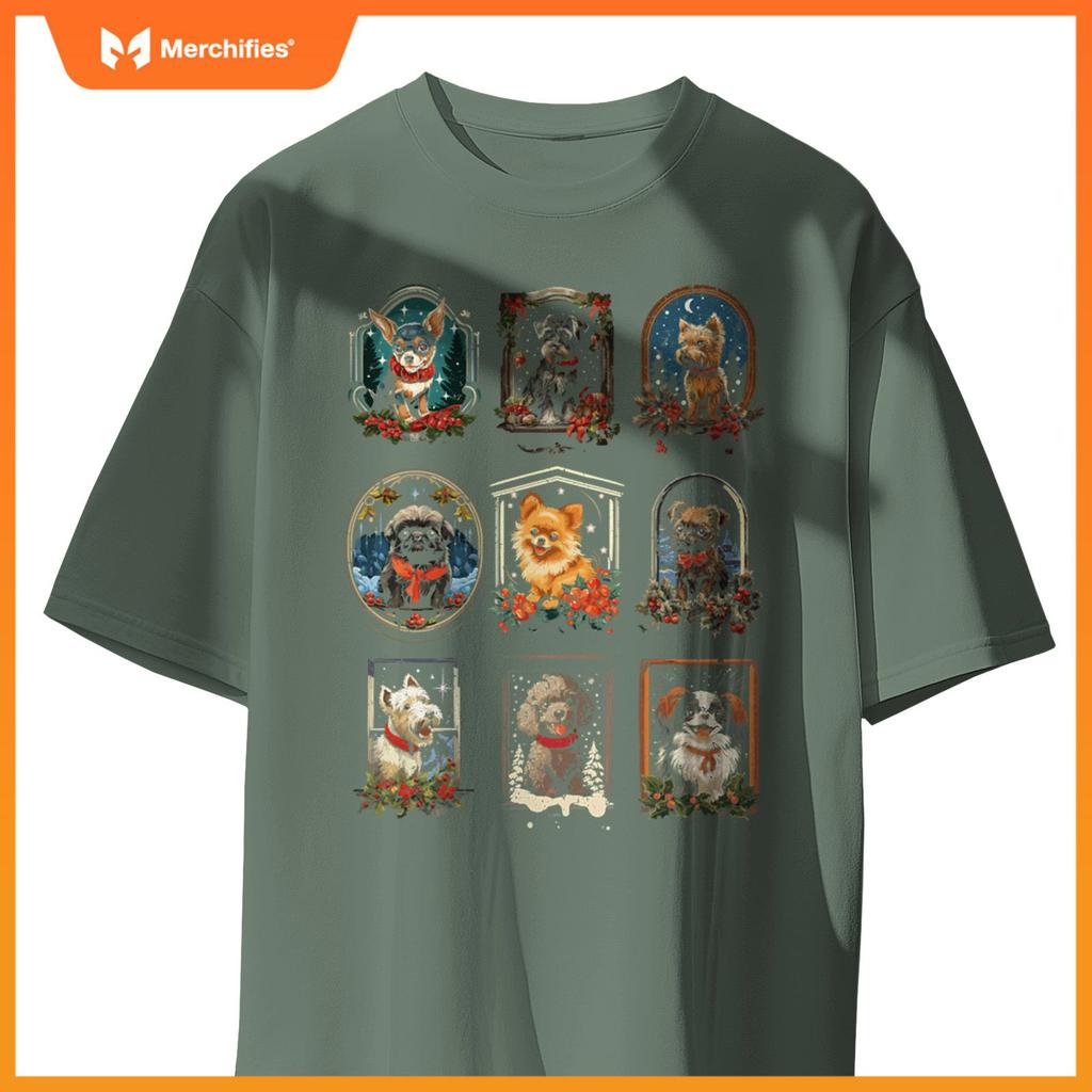 Cute Vintage Christmas Dogs T-Shirt