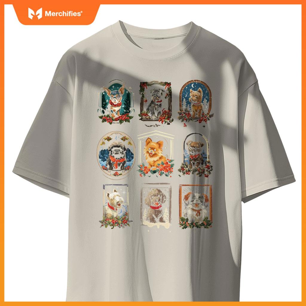 Cute Vintage Christmas Dogs T-Shirt