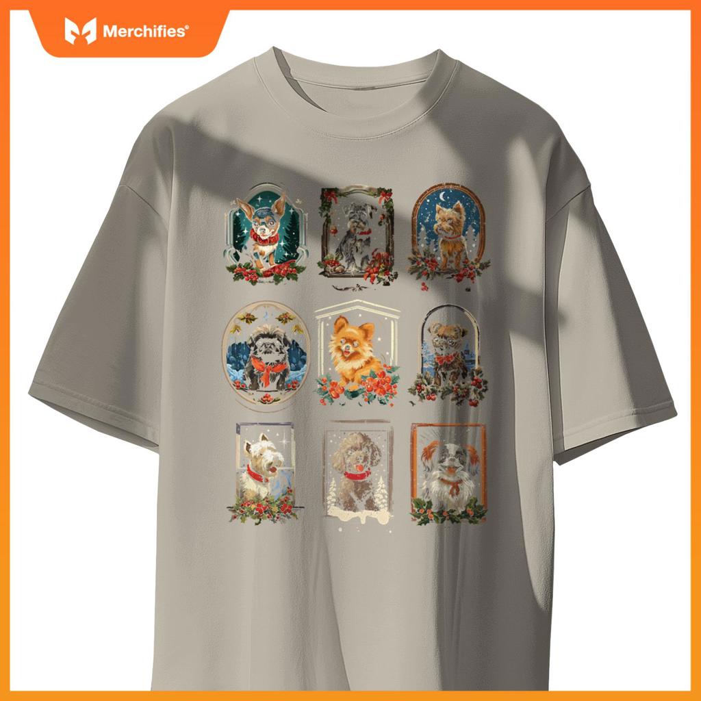 Cute Vintage Christmas Dogs T-Shirt