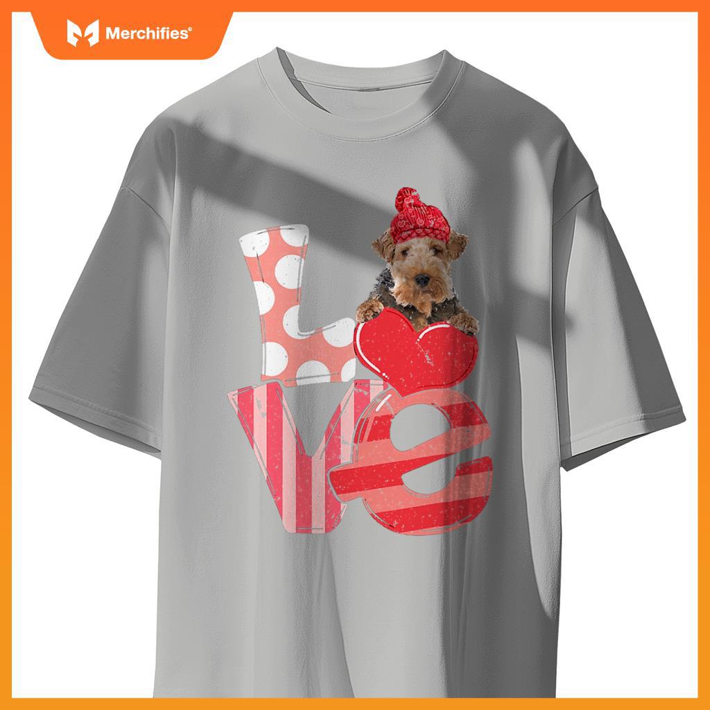 Cute Wire Fox Terrier Valentine LOVE - Dogs Hug Heart Lover T-Shirt