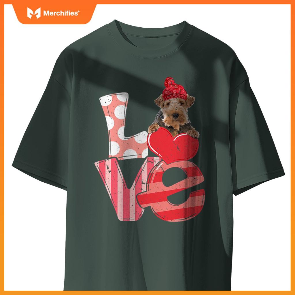Cute Wire Fox Terrier Valentine LOVE - Dogs Hug Heart Lover T-Shirt
