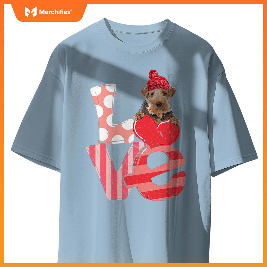 Cute Wire Fox Terrier Valentine LOVE - Dogs Hug Heart Lover T-Shirt