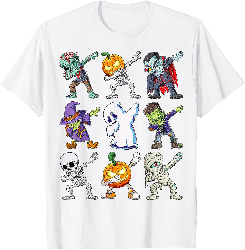 Dabbing Halloween Boys Skeleton Zombie Scary Pumpkin Mummy T-Shirt