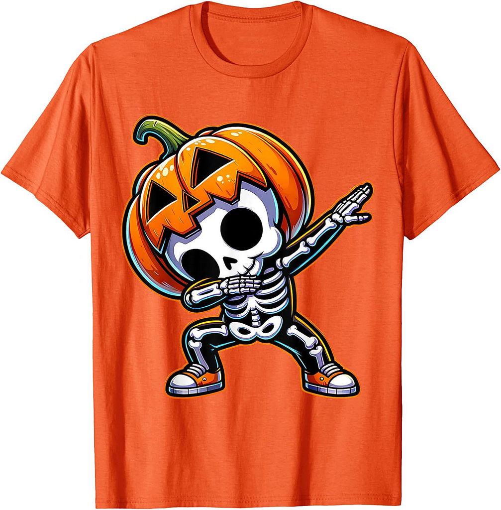 Dabbing Halloween Skeleton Boys Trick Treat Funny Pumpkin T-Shirt