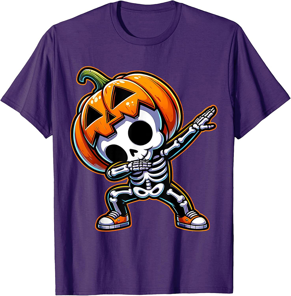 Dabbing Halloween Skeleton Boys Trick Treat Funny Pumpkin T-Shirt