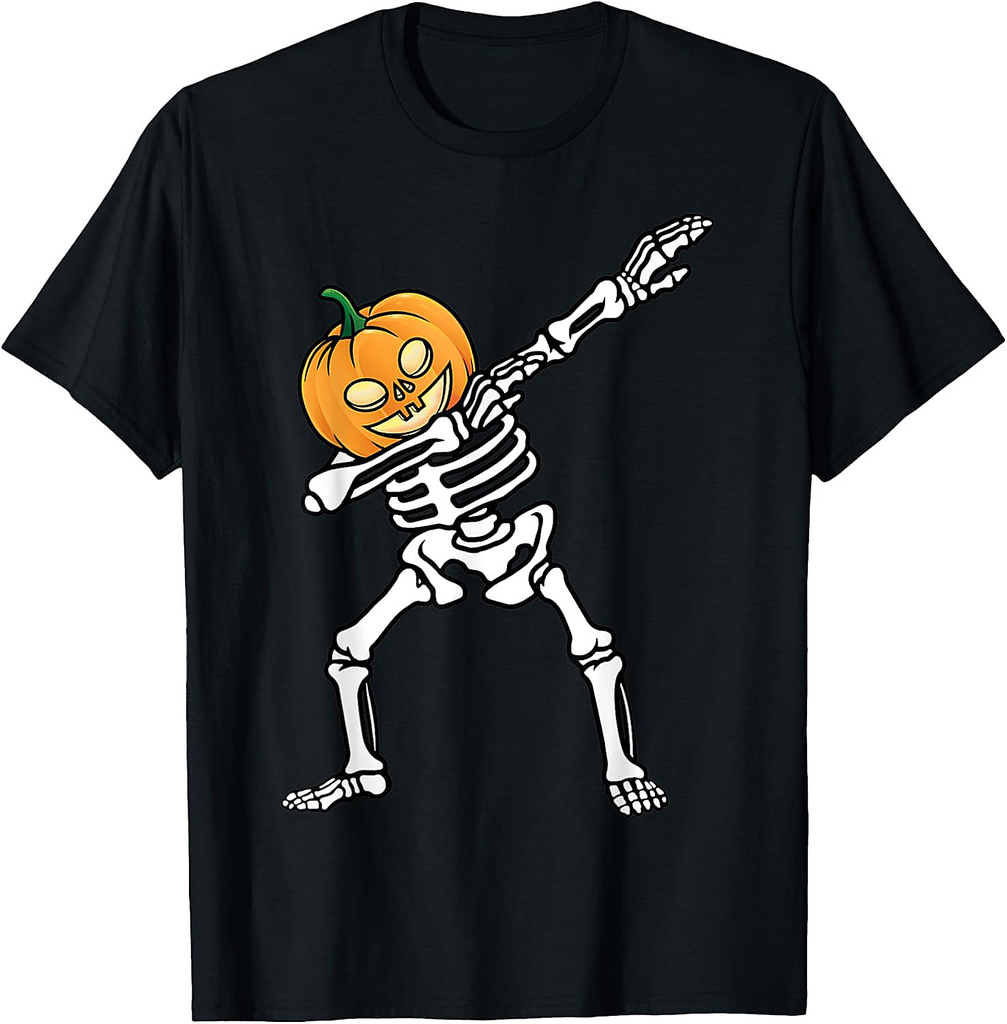 Dabbing Skeleton Pumpkin Funny Halloween Costume Men Boys T-Shirt
