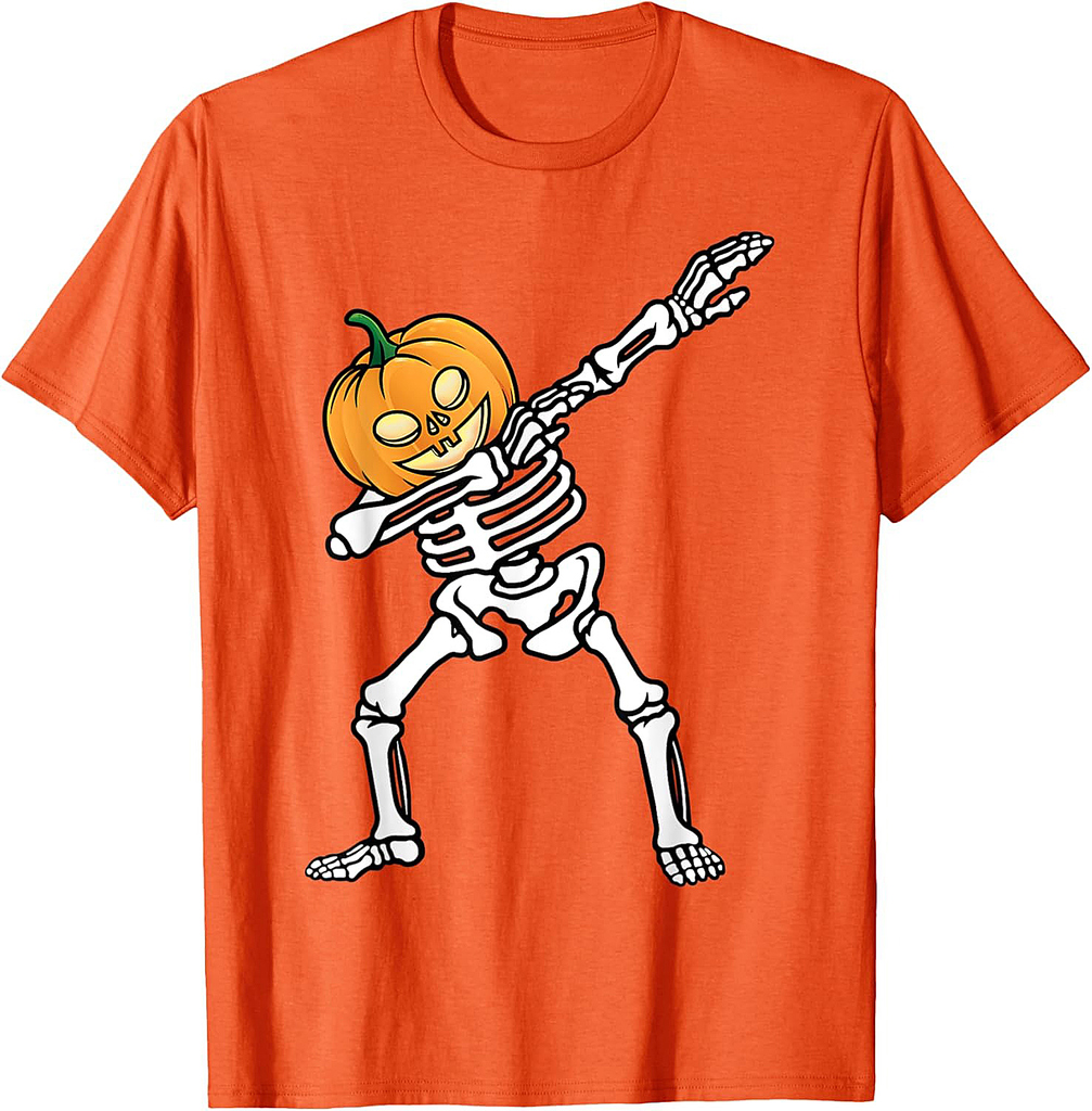 Dabbing Skeleton Pumpkin Funny Halloween Costume Men Boys T-Shirt