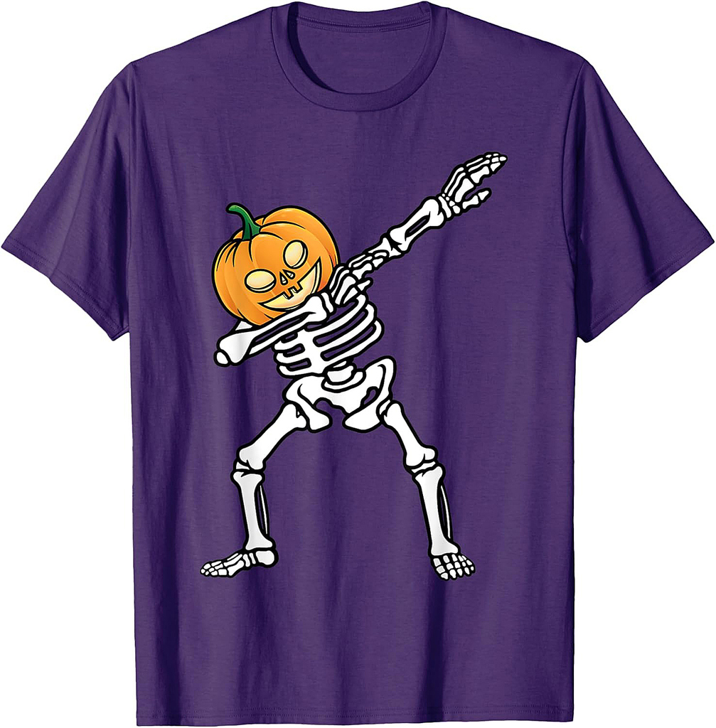 Dabbing Skeleton Pumpkin Funny Halloween Costume Men Boys T-Shirt
