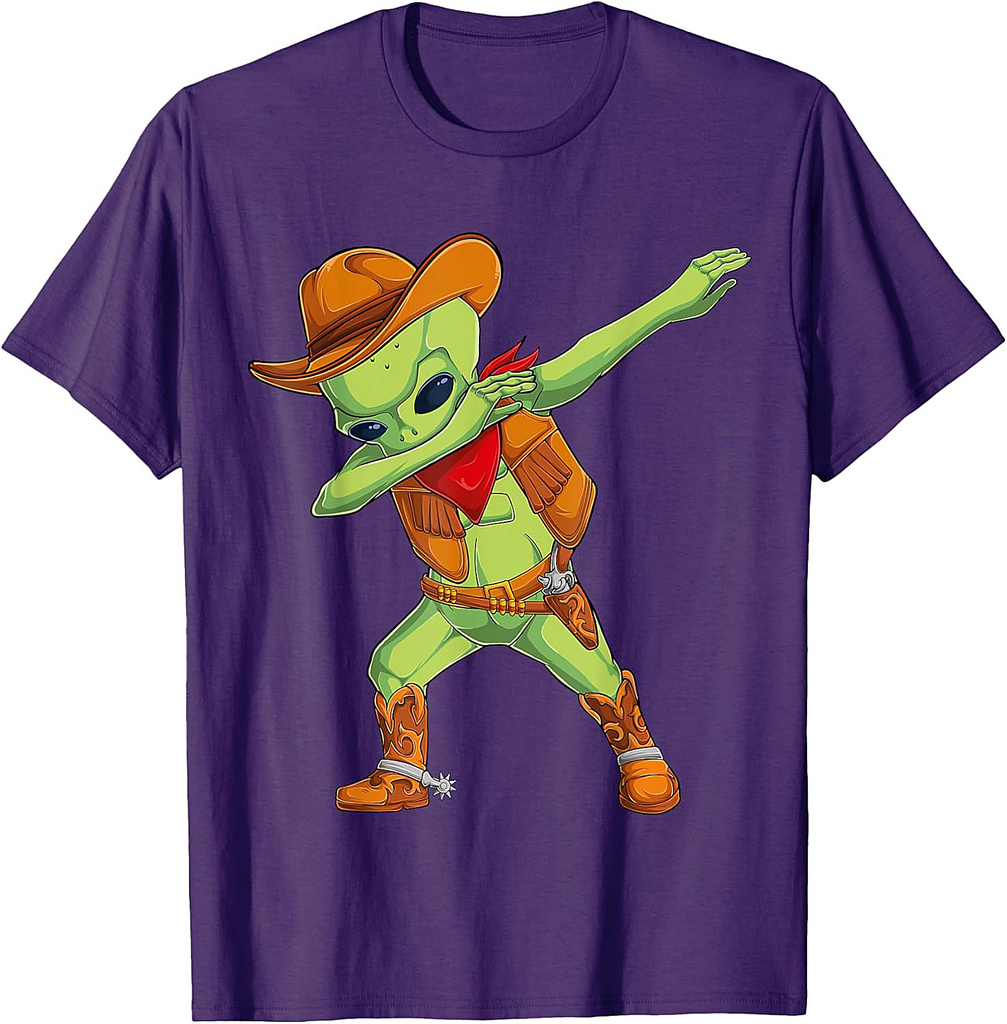 Dabbing alien cowboy costume Halloween kids UFO cosplay men T-Shirt