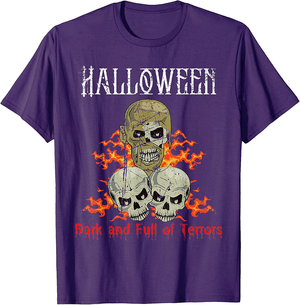 Dark Halloween Zombie Skull Horror Occult Gothic Distressed T-Shirt
