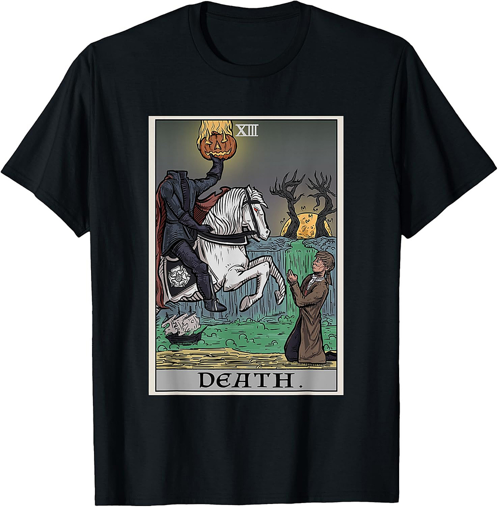 Death Tarot Card Headless Horseman Halloween Spooky Gothic T-Shirt