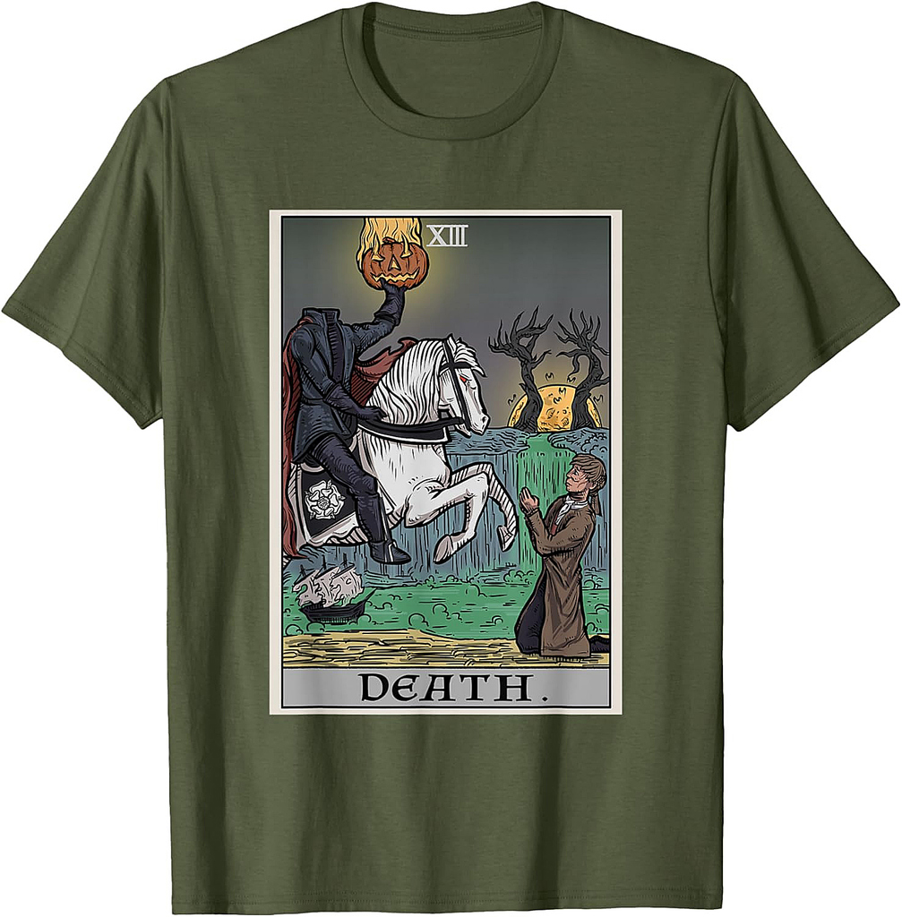 Death Tarot Card Headless Horseman Halloween Spooky Gothic T-Shirt