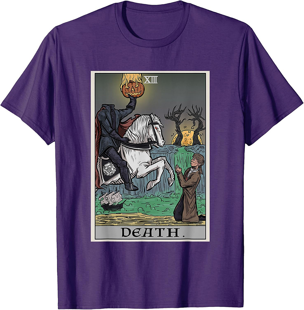 Death Tarot Card Headless Horseman Halloween Spooky Gothic T-Shirt