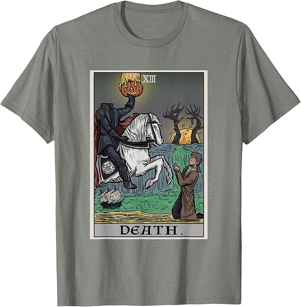 Death Tarot Card Headless Horseman Halloween Spooky Gothic T-Shirt
