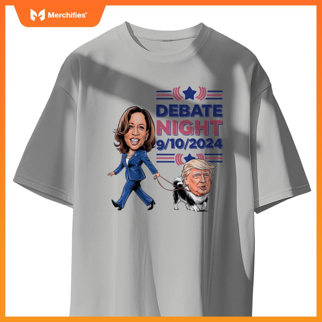 Debate Night Showdown Funny Kamala Dog Walks Trump T-Shirt