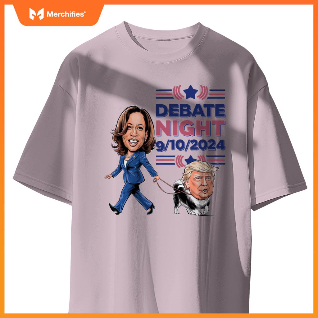 Debate Night Showdown Funny Kamala Dog Walks Trump T-Shirt