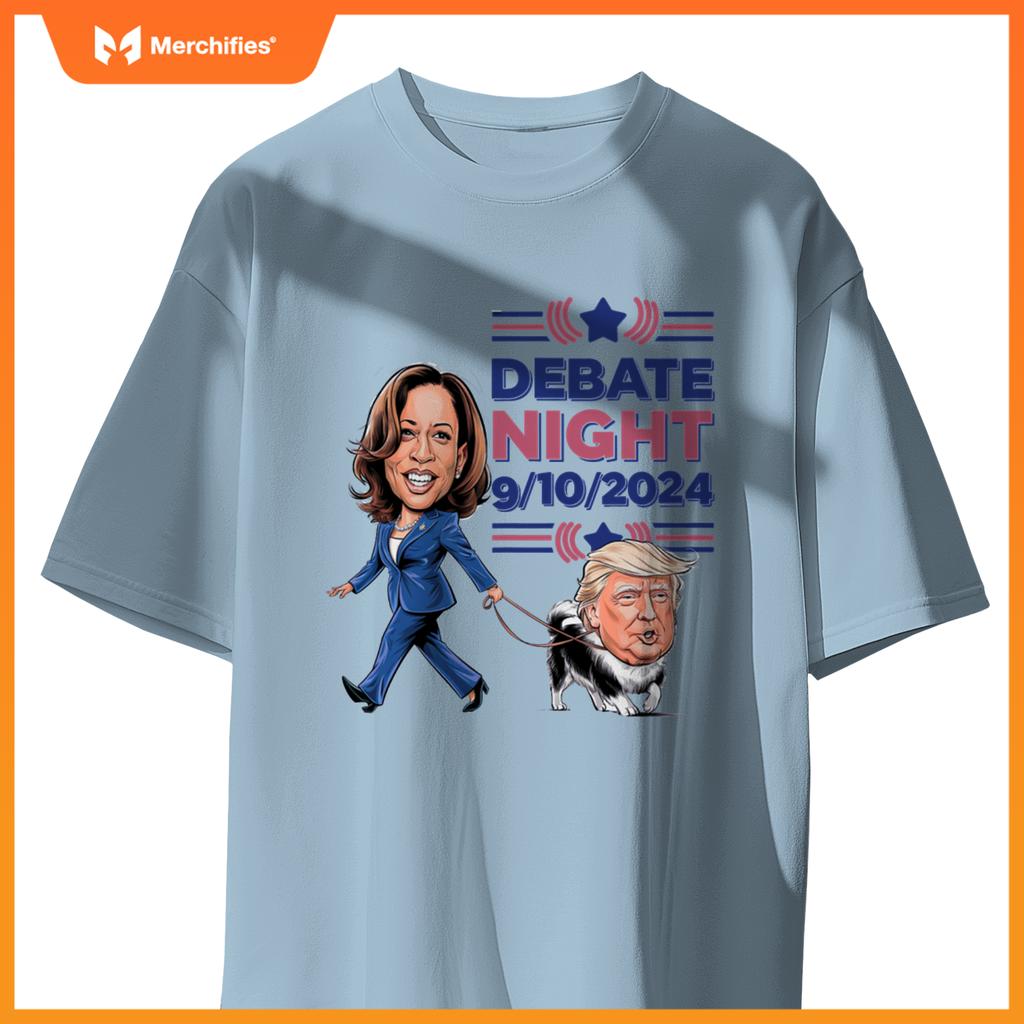 Debate Night Showdown Funny Kamala Dog Walks Trump T-Shirt