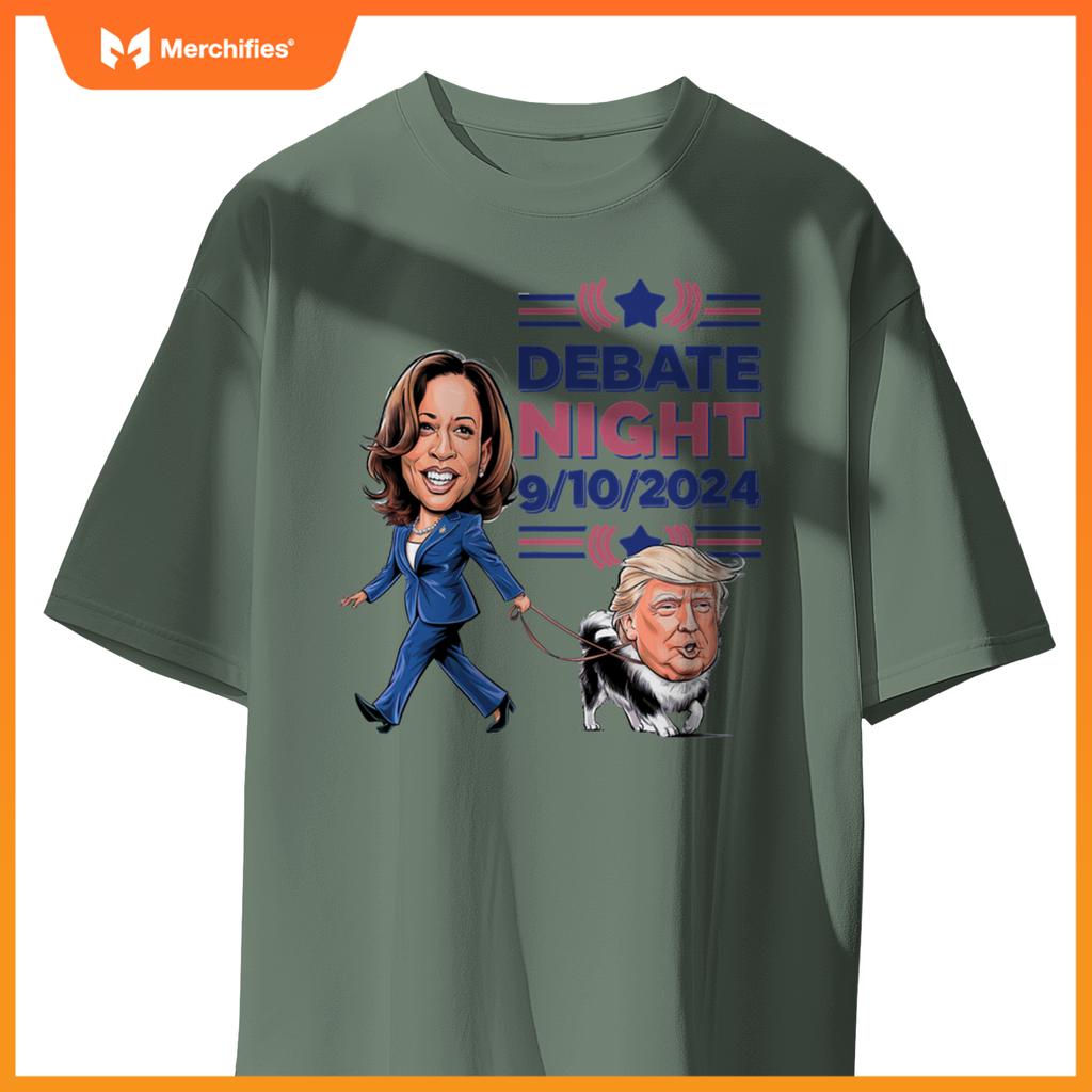 Debate Night Showdown Funny Kamala Dog Walks Trump T-Shirt