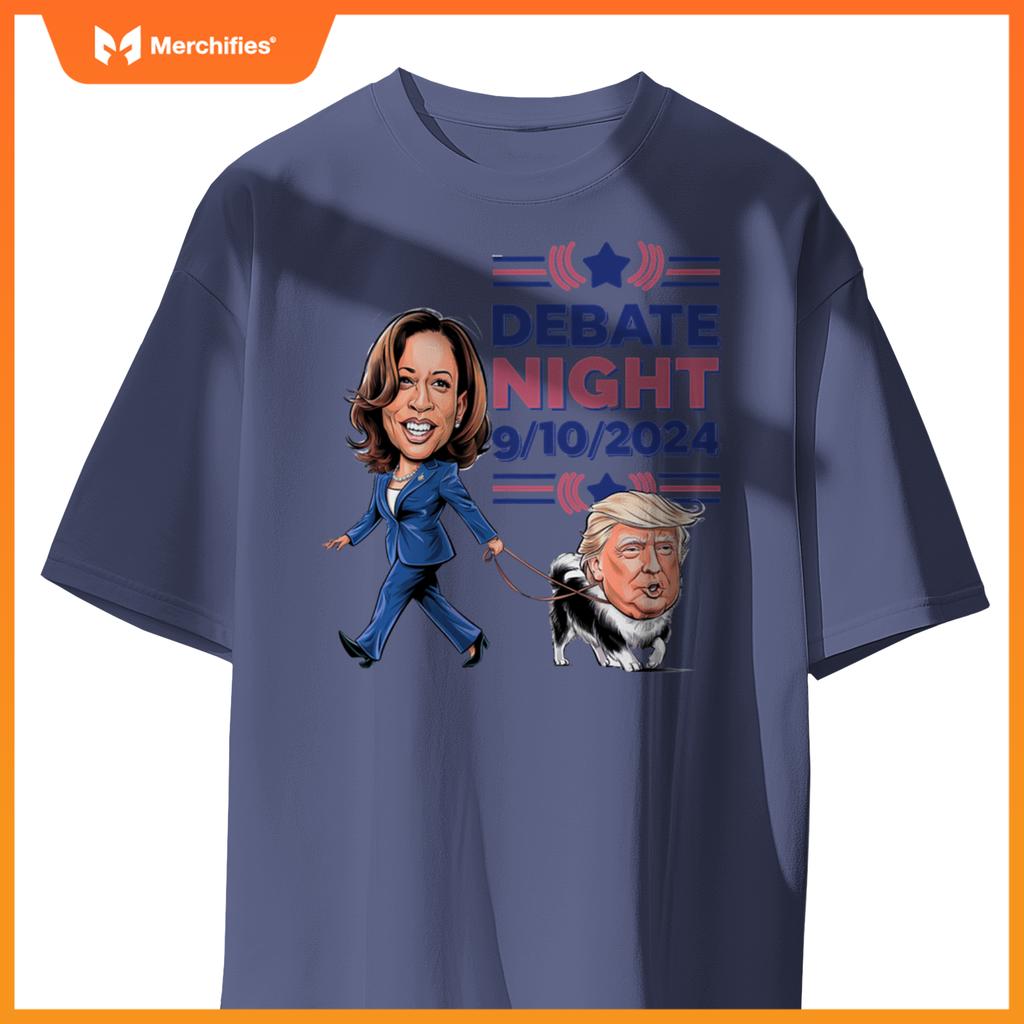 Debate Night Showdown Funny Kamala Dog Walks Trump T-Shirt