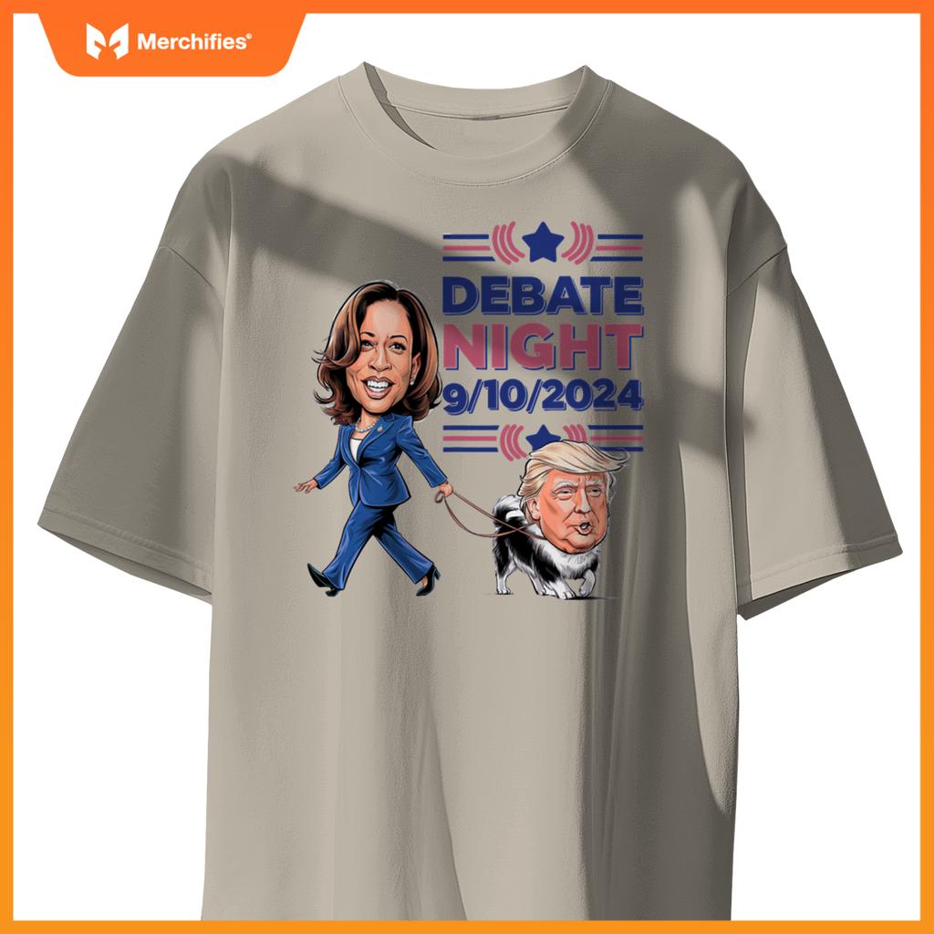 Debate Night Showdown Funny Kamala Dog Walks Trump T-Shirt