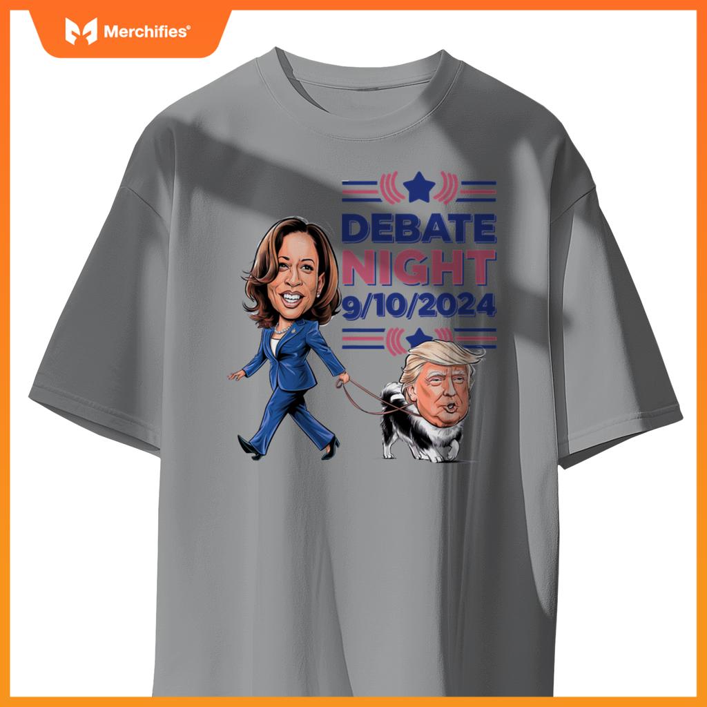 Debate Night Showdown Funny Kamala Dog Walks Trump T-Shirt